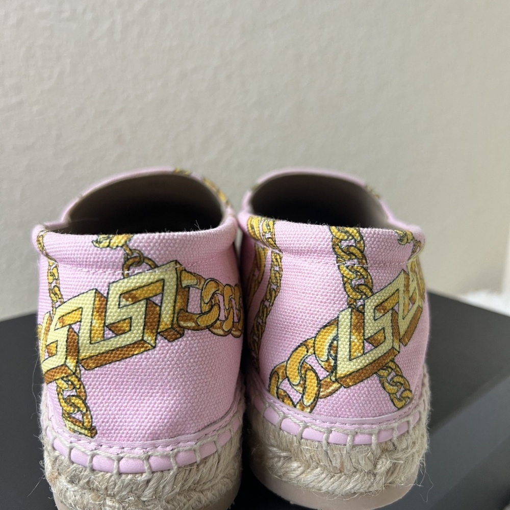 Versace Pink & Gold Chain Print Espadrilles - Picture 5 of 8